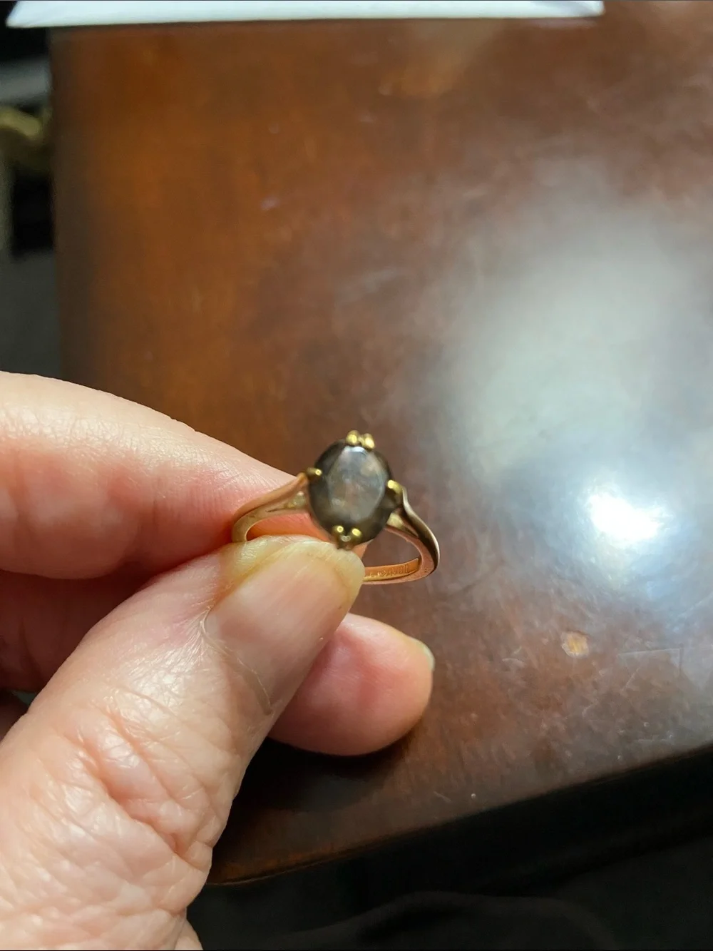 Gold-Tone Women's Ring with Dark Amethyst Oval Stone